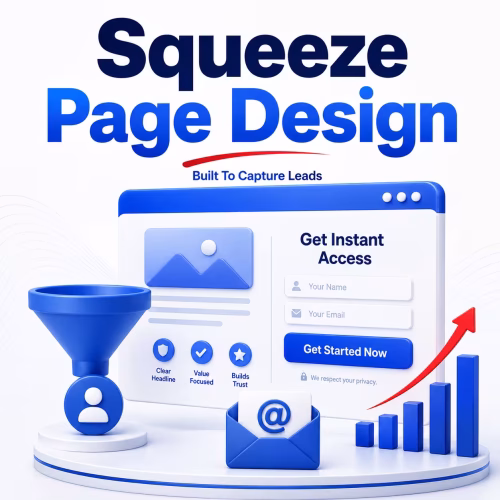 Squeeze Page Design product image showing a lead capture form, funnel, email opt-in, and conversion growth