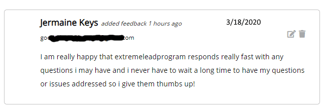 ExtremeLeadProgram responds really fast thumbs up