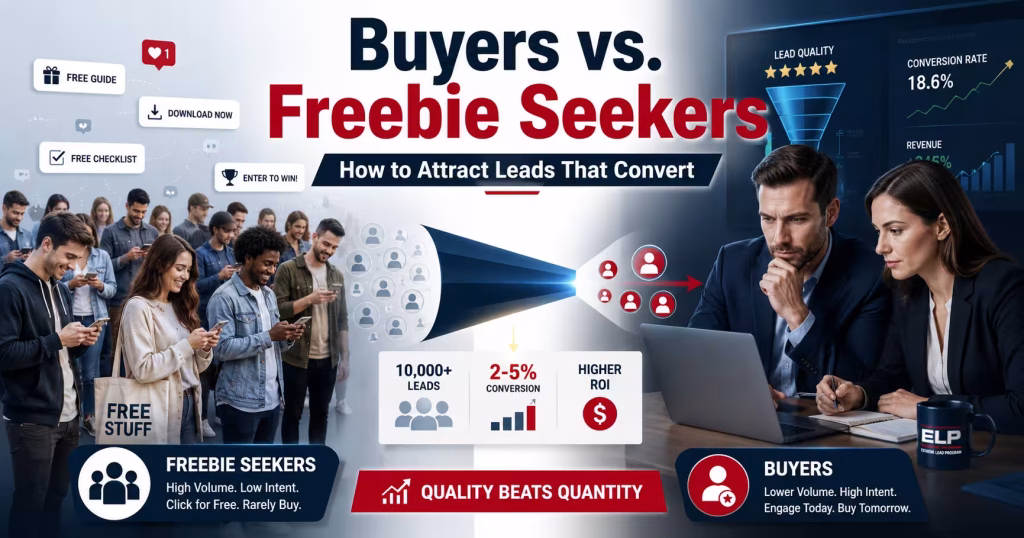 Buyers vs. freebie seekers comparison showing how higher-intent leads produce better conversions.