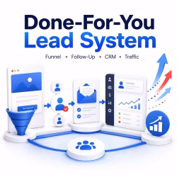 Done-For-You Lead System showing funnel, follow-up, CRM, and traffic working together
