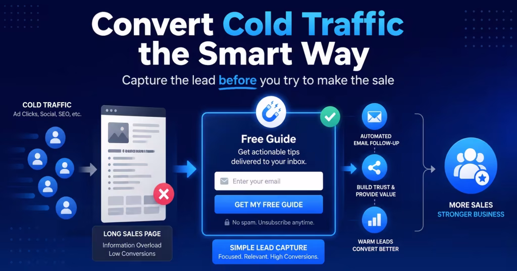 How to convert cold traffic into leads using a simple lead capture funnel and follow-up system