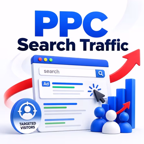 PPC Search Traffic product image showing real human search clicks and targeted visitor growth